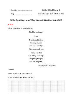 Đề ôn tập hè lớp 2 môn Tiếng Việt - Đề 5 | Kết nối tri thức