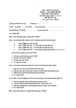 Đề thi hết học phần Tài chính doanh nghiệp 1 | Học viện Ngân Hàng