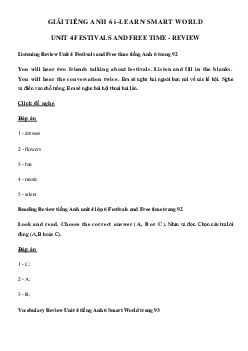 Review Unit 4 lớp 6 Festivals and Free time - Smart World
