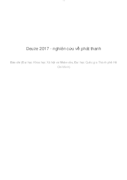 Deuze 2017 - nghiên cứu về phát thanh | Báo chí và truyền thông  | Đại học Khoa học Xã hội và Nhân văn, Đại học Quốc gia Thành phố HCM