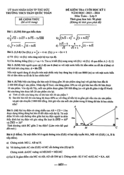 Đề cuối học kỳ 1 Toán 9 năm 2023 – 2024 trường THCS Trần Quốc Toản – TP HCM