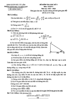 Đề học kì 1 Toán 9 năm 2023 – 2024 phòng GD&ĐT Bắc Từ Liêm – Hà Nội