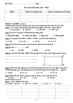 Bộ đề ôn thi giữa học kì 1 môn Toán 4 sách Kết nối tri thức với cuộc sống