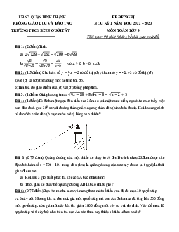 Đề đề nghị cuối kỳ 1 Toán 9 năm 2022 – 2023 trường THCS Bình Quới Tây – TP HCM
