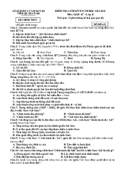 Đề thi cuối HK2 Lịch Sử 12 Sở GD Quảng Nam 2021-2022 (có đáp án)