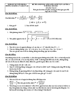 Đề học sinh giỏi huyện Toán 9 năm 2022 – 2023 phòng GD&ĐT Yên Phong – Bắc Ninh