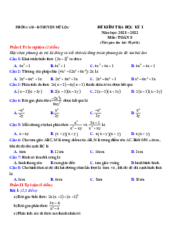 Đề kiểm tra học kỳ 1 Toán 8 năm 2021 – 2022 phòng GD&ĐT Mỹ Lộc – Nam Định