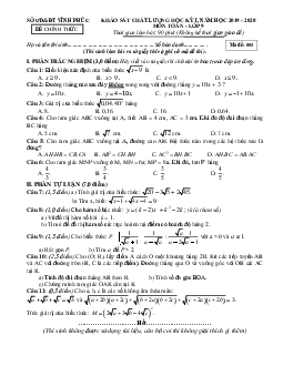 Đề thi học kỳ 1 Toán 9 năm học 2019 – 2020 sở GD&ĐT Vĩnh Phúc