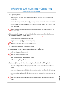 Mẫu đề thi cuối kì học phần Kinh tế chính trị | Trường đại học Bách Khoa Hà Nội