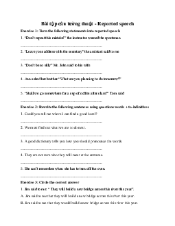 Bài tập câu tường thuật - Reported speech( Có đáp án)