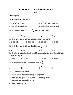 Đề thi giữa học kì 2 lớp 4 môn Toán Cánh diều - Đề số 1