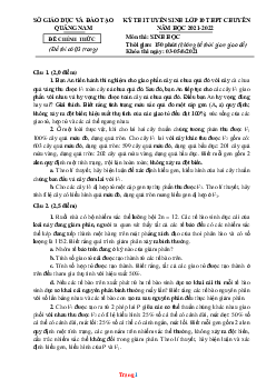 Đề Thi Môn Sinh Tuyển Sinh Lớp 10 Chuyên Sở GD Quảng Nam 2021-2022 (có lời giải)
