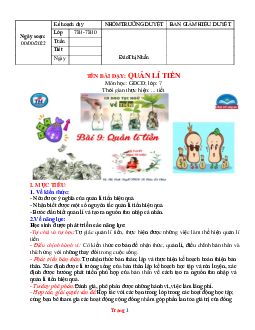 Giáo án GDCD 7 chân trời sáng tạo bài 9: Quản lí tiền