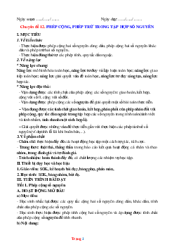 Giáo án Toán 6 bài 14: Phép cộng và phép trừ số nguyên