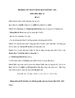 Đề thi khảo sát chất lượng đầu năm lớp 10 môn Hóa 2020 - 2021 - Đề 1