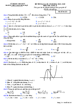 Đề thi KSCL Toán 12 lần 1 năm 2018 – 2019 trường Trần Hưng Đạo – Vĩnh Phúc