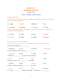 Đề cương ôn tập học kì 1 môn Tiếng Anh 6 sách Right on | Đề 2