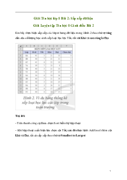 Giải Tin học 8 Bài 2: Sắp xếp dữ liệu | Cánh diều