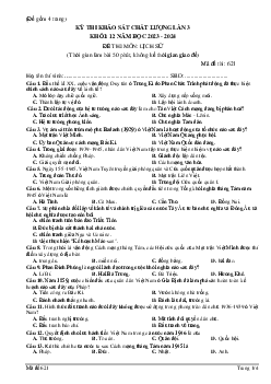 Đề thi thử THPT Quốc gia 2024 lần 3 môn Lịch sử - Mã đề 621 trường THPT Đội Cấn, Vĩnh Phúc