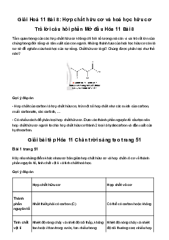 Giải Hóa 11 Bài 8: Hợp chất hữu cơ và hoá học hữu cơ | Chân trời sáng tạo