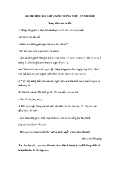 Bộ đề thi học kì 1 Tiếng việt lớp 2 năm 2023 - 2024 (Đề 4) | Cánh diều