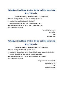 Viết giấy mời tham dự buổi thi hùng biện tiếng Việt | Tập làm văn 4