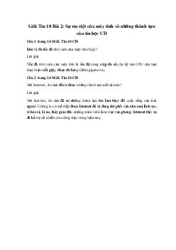 Giải Tin 10 Bài 2: Sự ưu việt của máy tính và những thành tựu của tin học CD