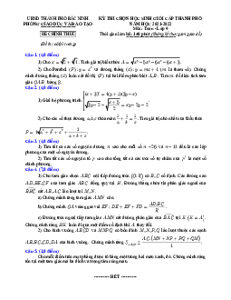 Đề học sinh giỏi Toán 9 năm 2021 – 2022 phòng GD&ĐT thành phố Bắc Ninh