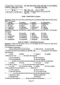 Đề Thi Chọn Học Sinh Giỏi Lớp 11 Cấp Trường Năm Học 2021-2022 - Trường THPT Than Uyên