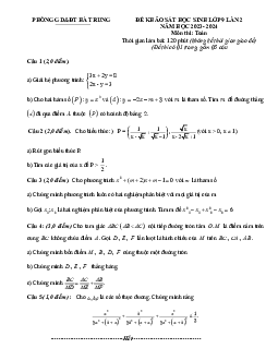 Đề khảo sát Toán 9 lần 2 năm 2023 – 2024 phòng GD&ĐT Hà Trung – Thanh Hóa