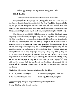 Phiếu bài tập ôn hè lớp 4 lên lớp 5 năm 2024 môn Tiếng Việt - Đề 5