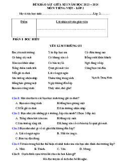 Đề thi giữa học kì 1 môn Tiếng Việt 2 năm 2023 - 2024 sách Cánh diều | Đề 3