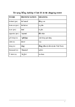Từ vựng Tiếng Anh lớp 4 Unit 18 | Global Success