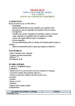 Unit 4: Home - Lesson plan 4B | Giáo án Tiếng Anh 11 Friends Global