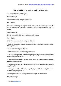 Giải Công nghệ 7 Bài 13: Bảo vệ môi trường nuôi và nguồn lợi thuỷ sản | Cánh diều