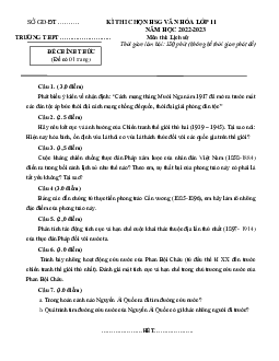 Đề thi HSG Lịch sử 11 cấp trường 2022-2023 (có đáp án)