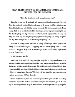 Tài liệu phân tích những yếu tố ảnh hưởng đến doanh nghiệp làm đẹp COCOON môn Quản trị học | Đại học Thăng Long