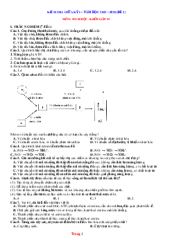 Đề kiểm tra giữa kỳ I năm học 2022-2023 môn sinh học 11 Đề 2 (có lời giải)