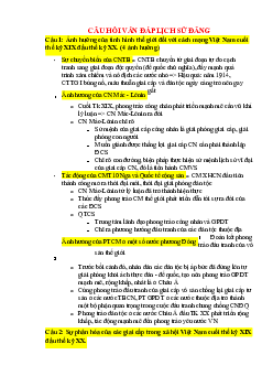 Câu hỏi vấn đáp Lịch sử Đảng