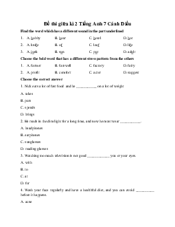 Đề thi giữa kì 2 Tiếng Anh 7 | Explore English