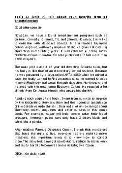 Topic luyện kỹ năng Speaking học phần Tiếng anh cơ bản