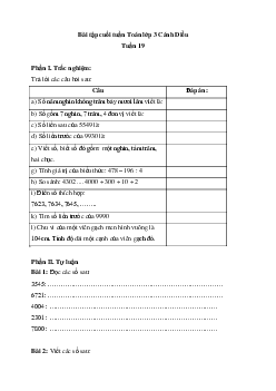 Phiếu bài tập cuối tuần Toán lớp 3 - Tuần 19 ( cơ bản ) | Cánh Diều