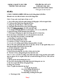 Đề thi HK1 GDCD 6 THCS Hòa Mạc 2021-2022 (có đáp án)