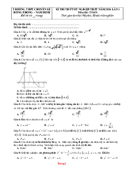 Đề thi thử tốt nghiệp 2024 môn Toán chuyên Lê Hồng Phong Nam Định lần 1 (có đáp án)