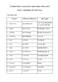 Từ vựng Unit 5 lớp 9 Wonders of Viet Nam
