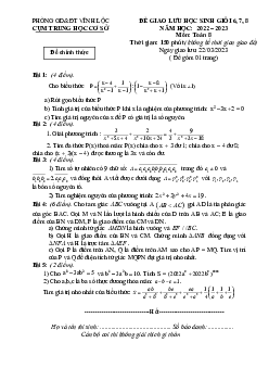 Đề giao lưu HSG Toán 8 năm 2022 – 2023 phòng GD&ĐT Vĩnh Lộc – Thanh Hóa