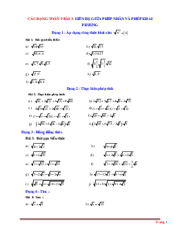 Các dạng toán 9 Bài 3: Liên hệ giữa phép nhân và phép khai phương (có đáp án và lời giải chi tiết)