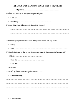 Đề cương ôn tập học kì 2 môn Địa lý lớp 5 năm 2018 - 2019