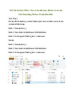 Giải Tin học lớp 4 Bài 1: Tạo và xóa thư mục, đổi tên và xóa tệ| Cánh diều