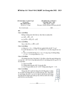Đề thi học kì 1 Toán 9 Sở GD&ĐT An Giang năm 2022 - 2023